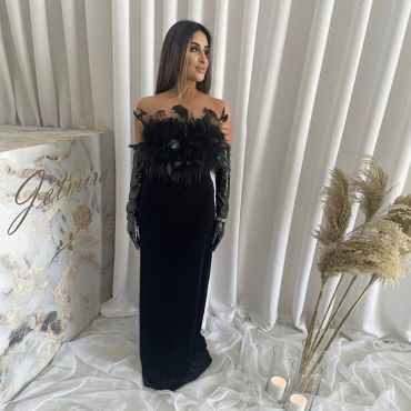 ROCHIE BANDAGE LUNGA CU PENE H23055 NEAGRA