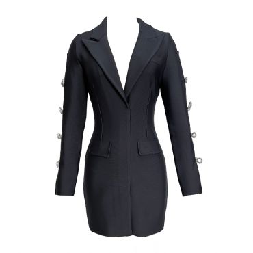 Rochie bandage, neagră , cu mâneci și fundițe H24009