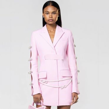 Rochie bandage, roz , cu mâneci și fundițe H24009