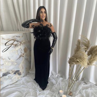 ROCHIE BANDAGE LUNGA CU PENE H23055 NEAGRA