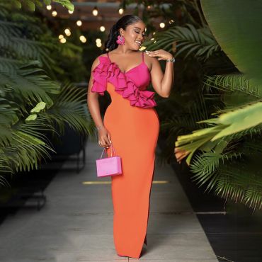 Rochie bandage, lungă, cu bretele Portocalie H24015